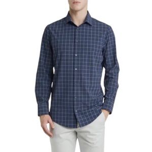 Theory Zack Ps Vogel Blue Tartan Plaid Oxford Long Sleeve Button Down Shirt